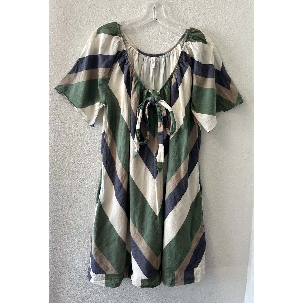 Mirth Women's Trapeze Dress Size Small Cotton Chevron Short Sleeve Colorful Boho